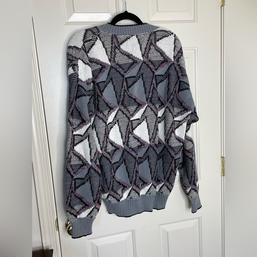 Vintage London Fog Men’s Cardigan Sweater Geometric 80s 90s Button Up | L - Picture 7 of 12